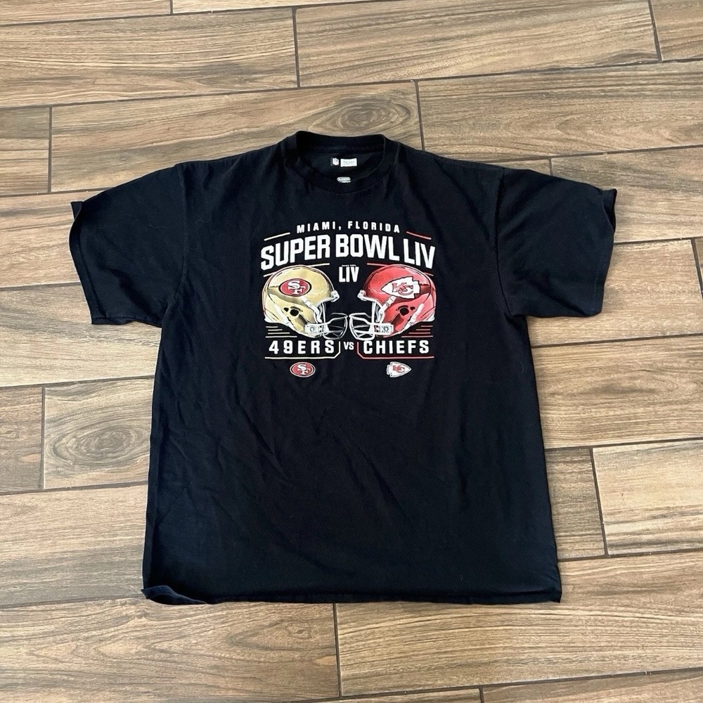 NFL Super Bowl LIV Miami Florida 49ers Chiefs Graphic T Shirt Mens XL Black